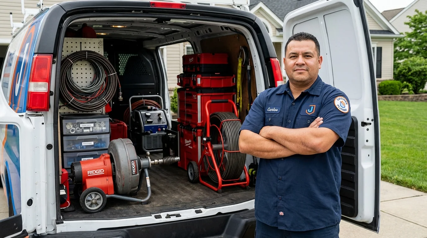 Professional drain cleaning equipment and Johns Plumbing LLC plumber in Bottineau