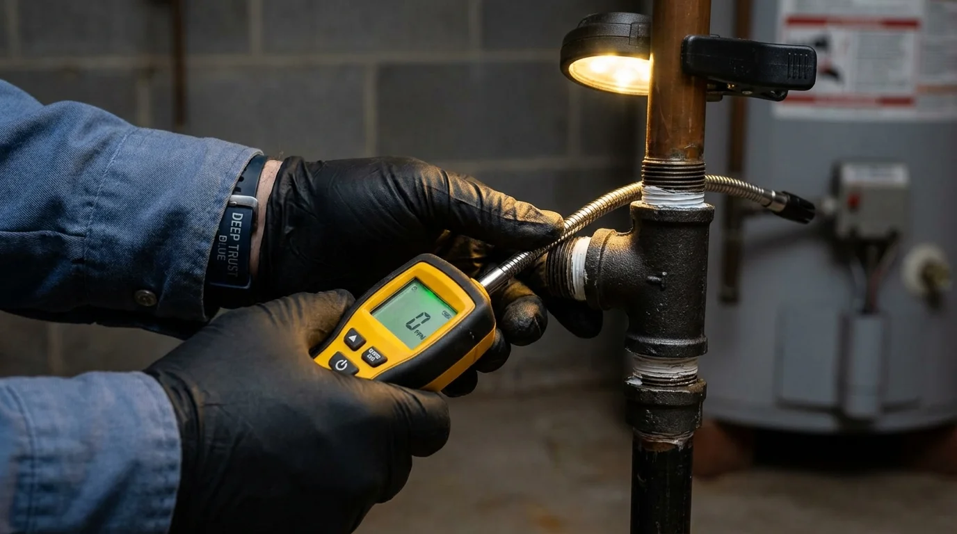 Gas leak detection with electronic sniffer by Johns Plumbing LLC in Bottineau
