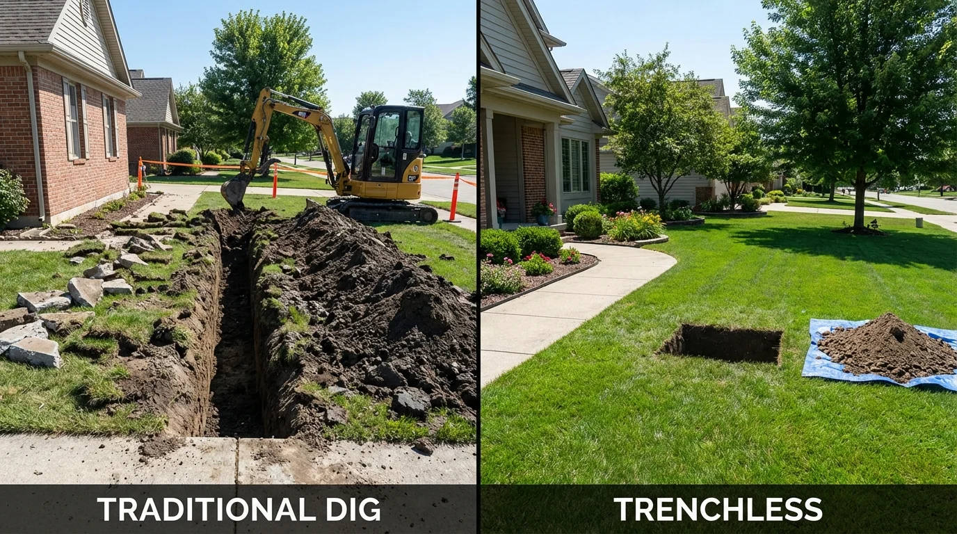 Trenchless sewer repair with minimal yard damage versus traditional excavation in Bottineau, ND